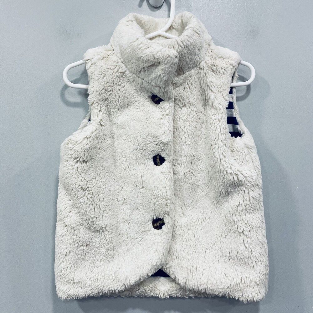 HANNA ANDERSSON 3 Faux Fur Winter White Vest Button Up Soft Teddy Fleece Cozy 90